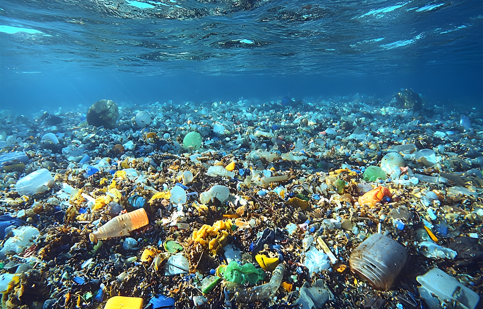 プラスチックごみ問題と海洋汚染を示す画像